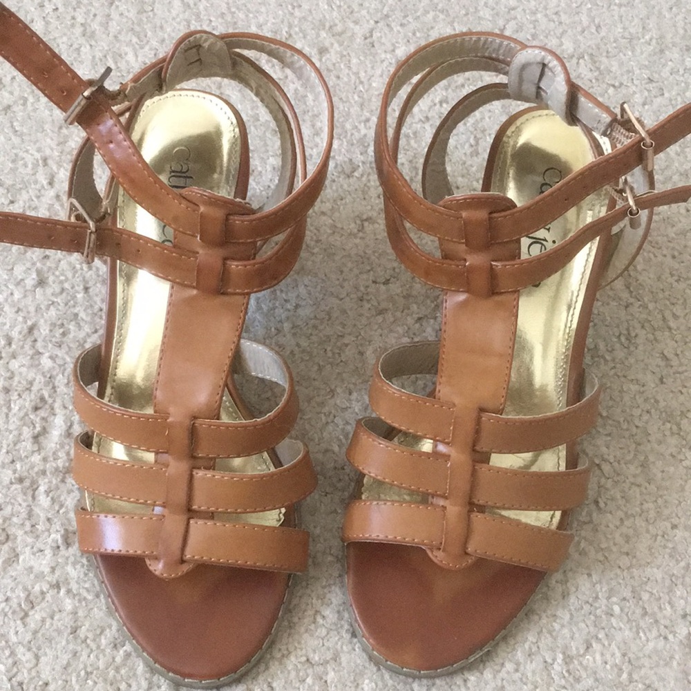 Cognac tan Cathy Jeans sandals with heel